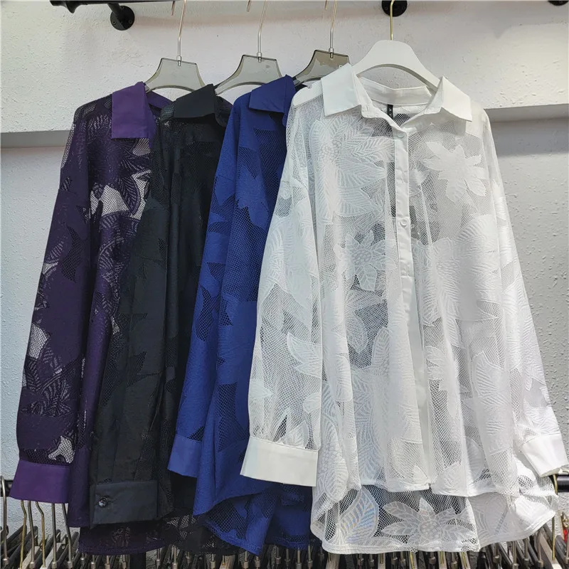 

Clothland Women Sweet Hollow Out Blouse See Through Loose Shirt Female Transparent Shirt Mujer LB440