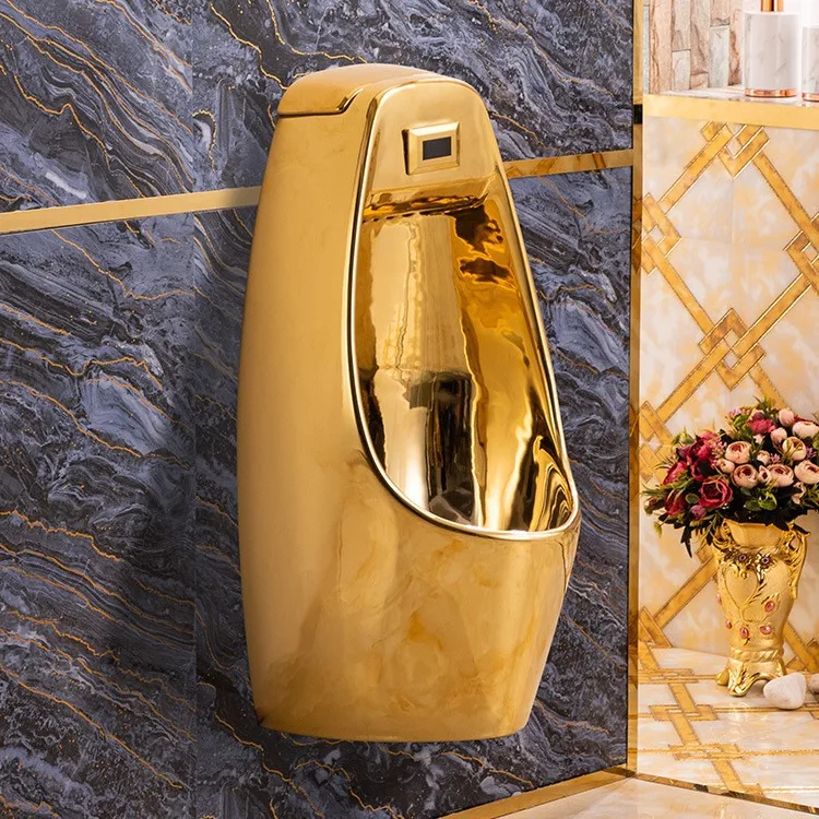 European Gold-Plated Wall Mounted Urinal, Integrated Smart Sensor Ceramic Men Urinal for Bathroom