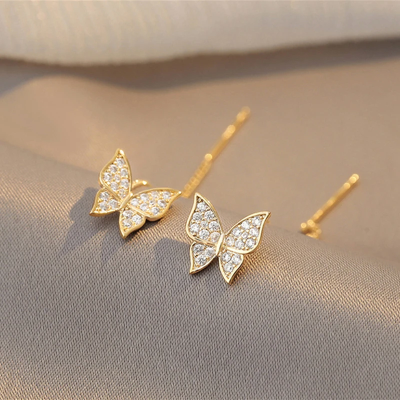 Zircon Butterfly Earrings Delicate Simple Golden Butterfly Earrings Personalized Jewelry Earrings Anniversary Gift image 4