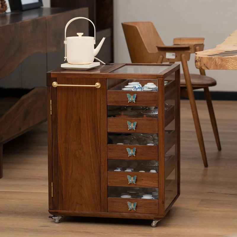 

Mobile side cabinet household medieval integrated tea table tea cabinet living room balcony tea table side few