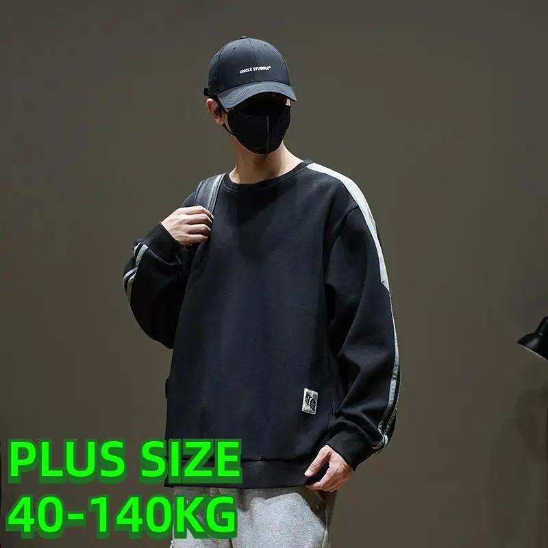 Plus Size Men Fashion O-Neck Spliced Long Sleeve All-match Sweatshirts Clothing Spring New Loose Korean Tops Casual Sweatshirts