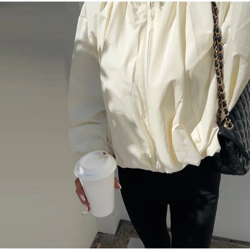 Rollkragen-Oversize-Cropped-Jacken für Damen, Street-Style, Lange Ärmel, Reißverschluss, Einfarbig, Locker Sitzende Mäntel, Schicke Damen-Oberbekleidung, Neuheiten – Detail 14