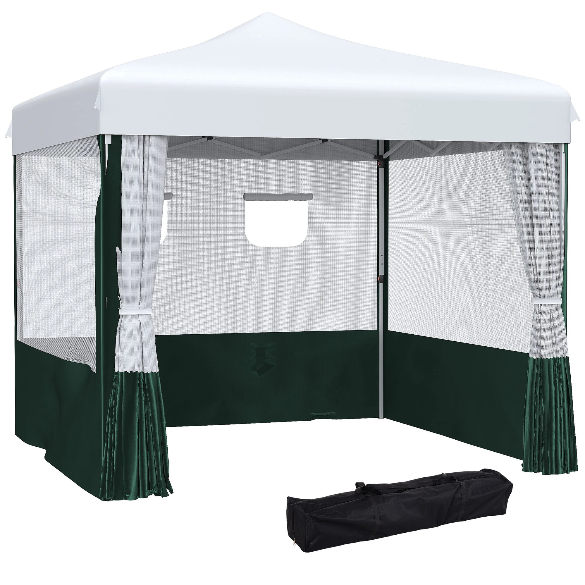 Outsunny folding tent 2,7x2,7 m mesh side garden gazebo UV30 height adjustable 2 windows and carrying bag