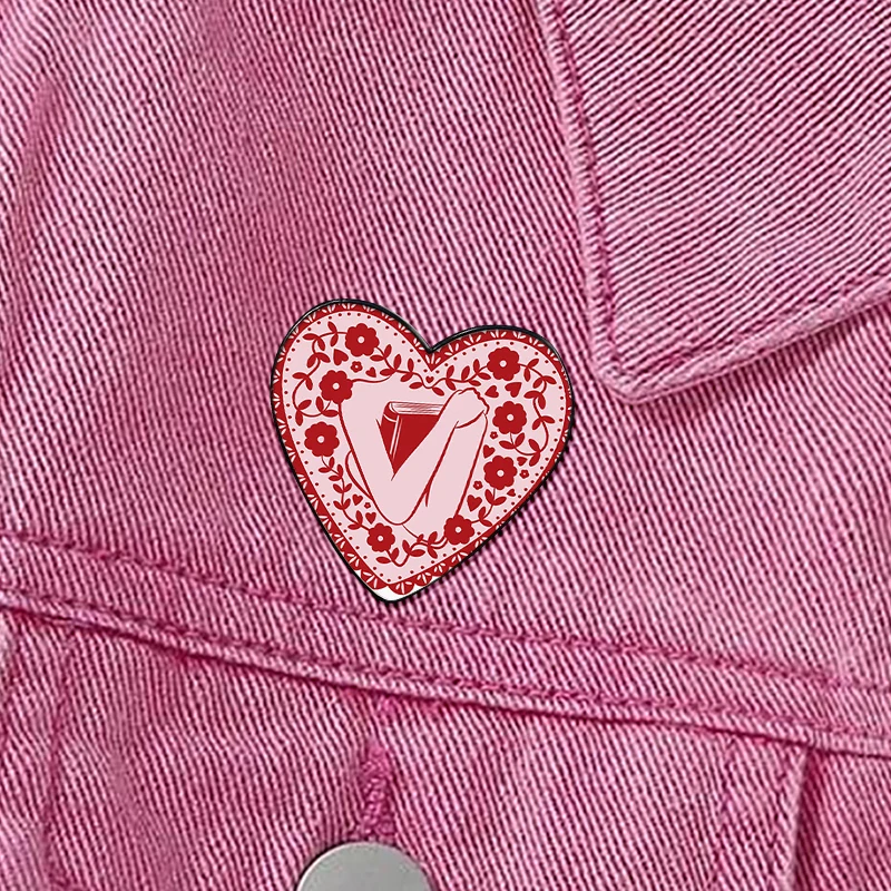 girl holding book heart pin Funny Brooches Shirt Lapel Cute Badge Cartoon Jewelry Gift for Lover Girl Friends