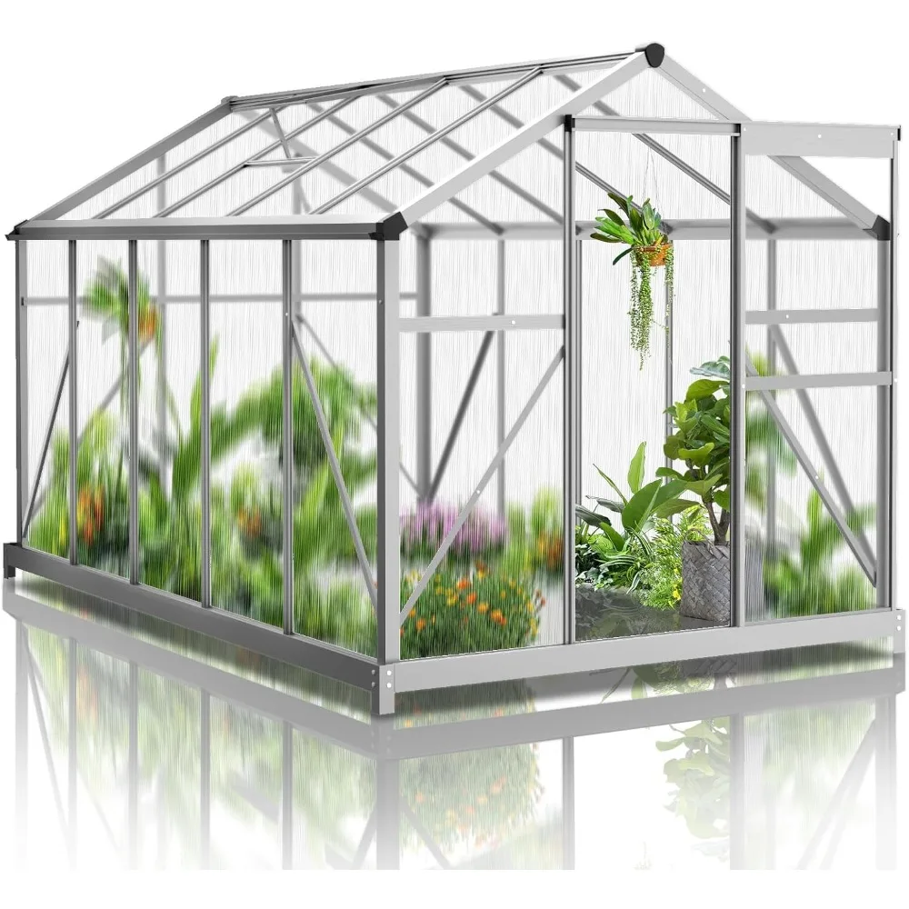 

6x10-foot Outdoor Greenhouse, Large Walk-in Polycarbonate Greenhouse with 5 Roof Vents