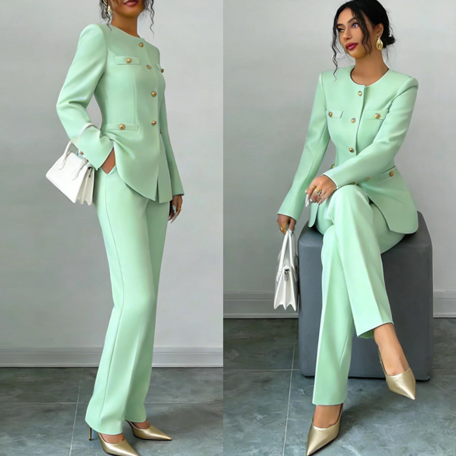 

Винтажный женский офисный костюм с круглым вырезом, 2 предмета, на заказ, для свадьбы, для мамы, для вечеринки, официальный наряд