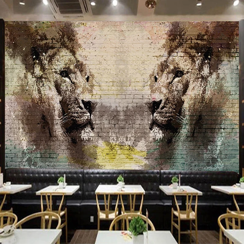 

Custom 3D Photo Wallpaper Retro Nostalgic Brick Wall Modern Graffiti Art Lion Poster Wall Painting Restaurant Living Room Mural