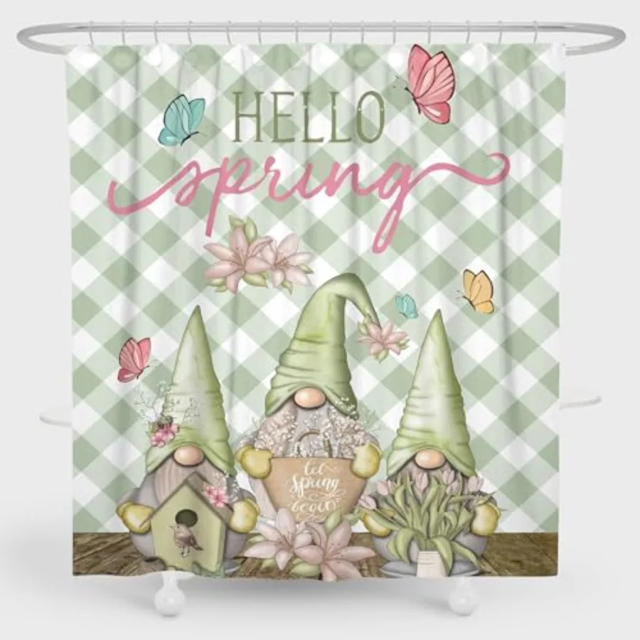 

Декоративные водонепроницаемые шторки для душа с гномами, цвет шалфейно-зеленый, для ванной комнаты, весенние комплекты для душа