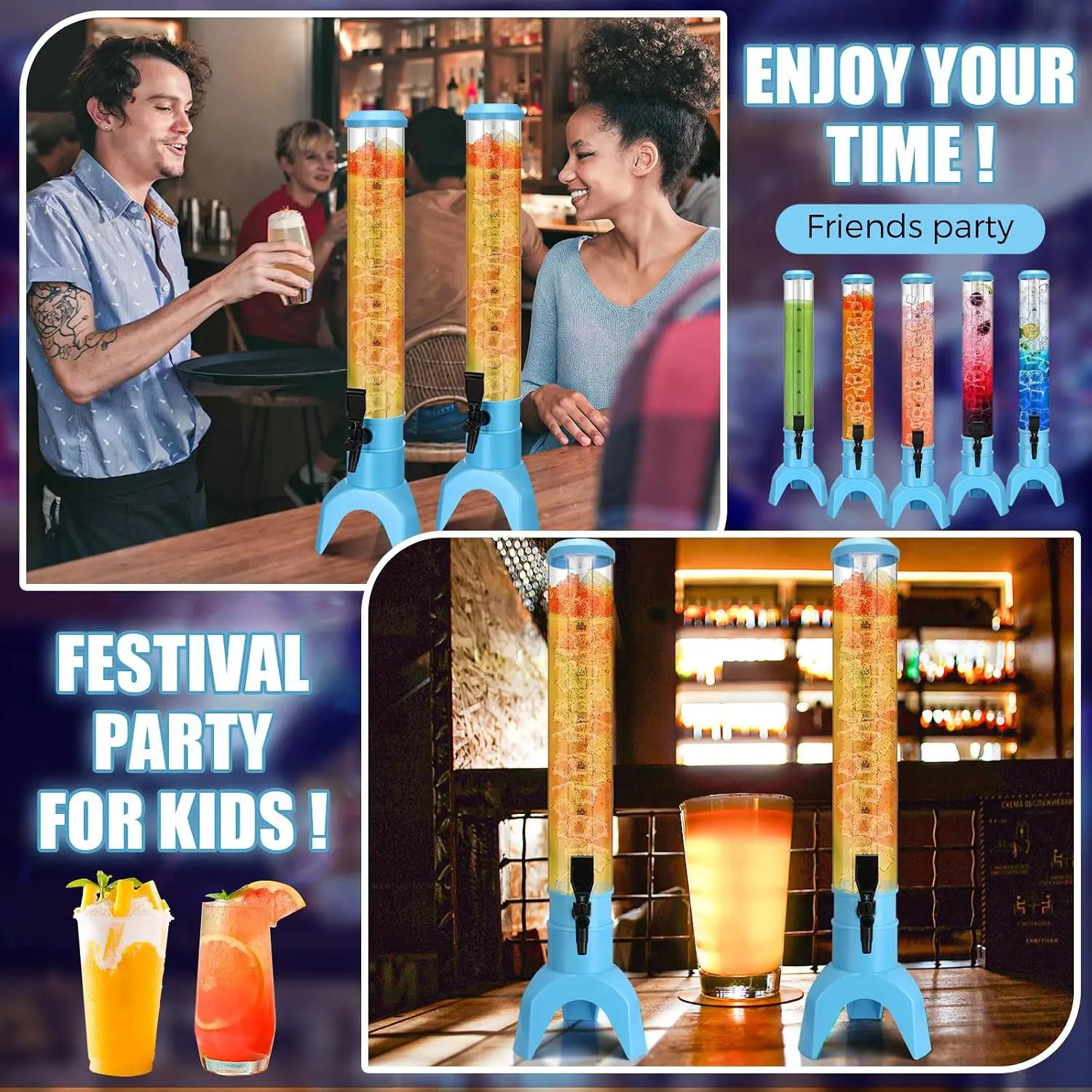 6 Pcs Mimosa Tower Dispenser Mimosa Tower with Ice Tube and Bottomless Beer Margarita Beverage Drink Tabletop Liquor Dispenser