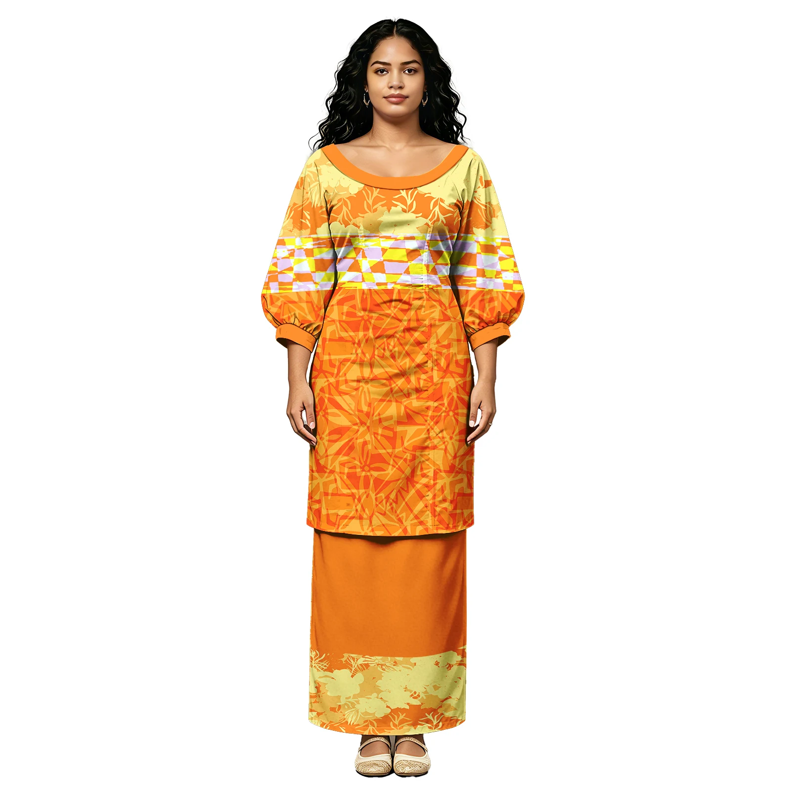Hawaii Island Party Church Dress Fashion Elegant Puff Sleeve Women Puletasi Samoan Creativity Design Ladies 2 Piece Set Puletasi