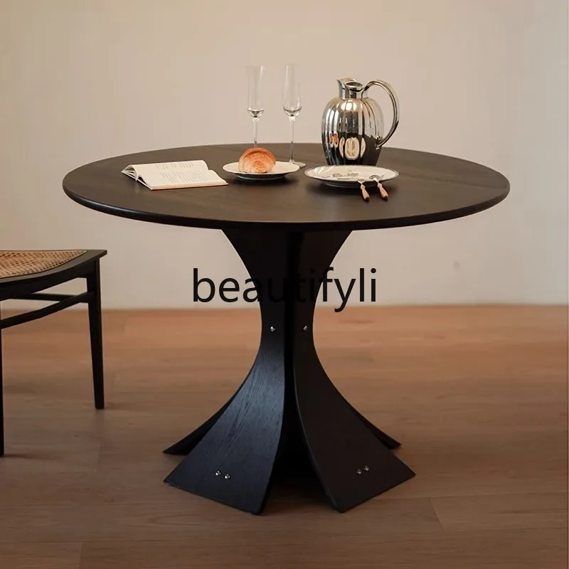 Nordic medieval solid wood dining table round table household simple casual dining table