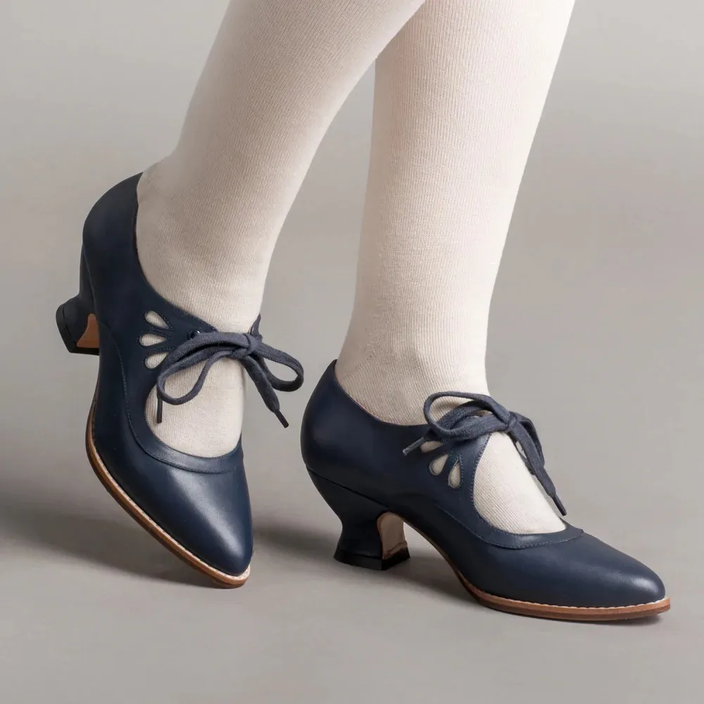 Mary Jane-Zapatos de tacón bajo con cordones para mujer, calzado de tacón bajo, estilo Retro, estilo Derby, con ala de mariposa, talla grande 43