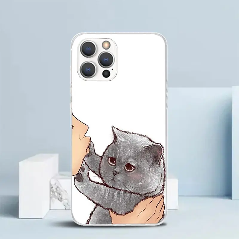 Kiss Lovely Cat Kitten Phone Case For IPhone 16 15 14 13 12 11 Pro Max Mini XR XS X 7 Plus 8 + SE 2020 Soft TPU Back Cover