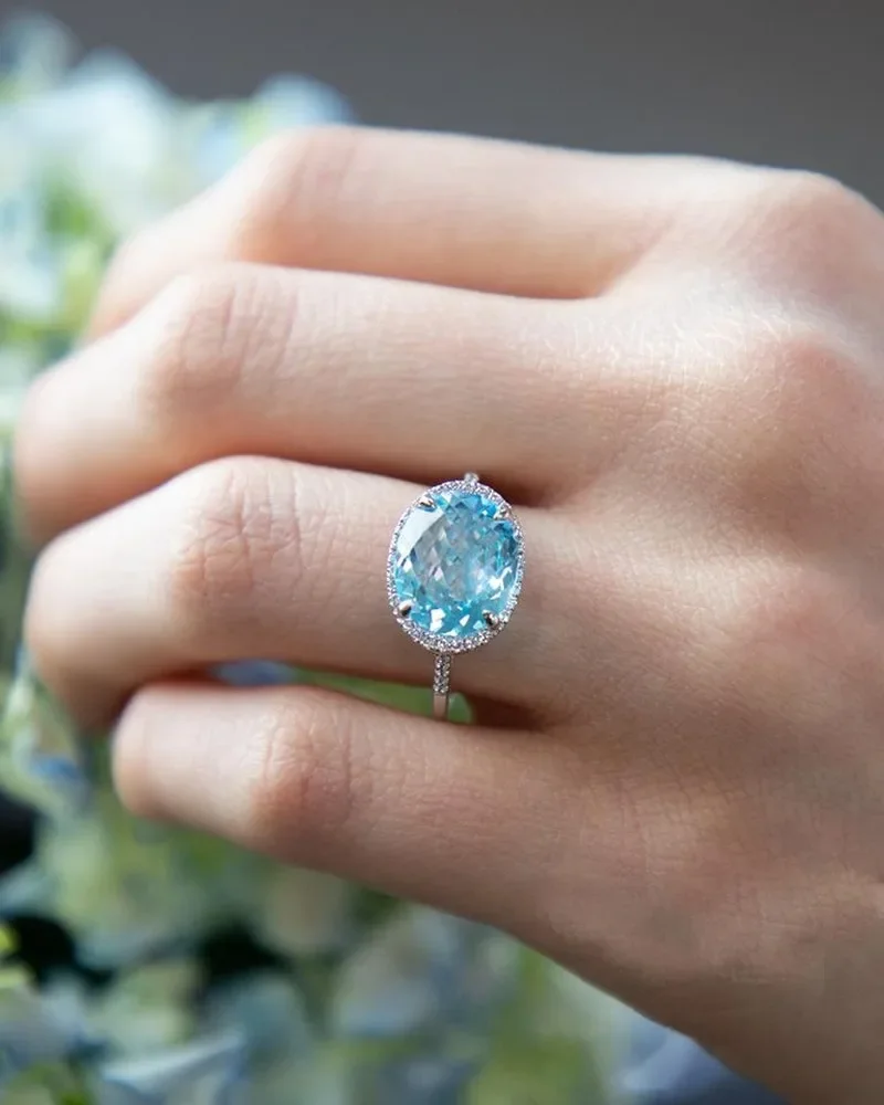 Beautiful Aquamarine Blue Zircon Ring 925 Silver Ring For Women Fine Jewelry Finger Ring Party Wedding Engagement Gift Wholesale