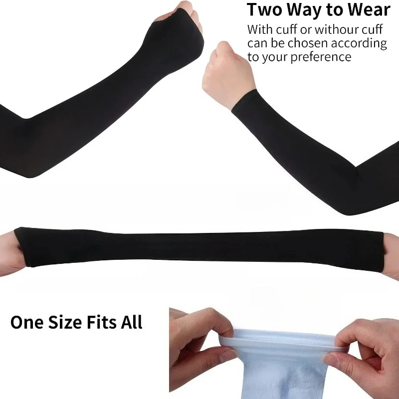 1 Pair Summer Long Ice Silk Arm Sleeves Sun UV Protection Hand Protector Cover Sunscreen Outdoor Elastic Half Finger Gloves Set