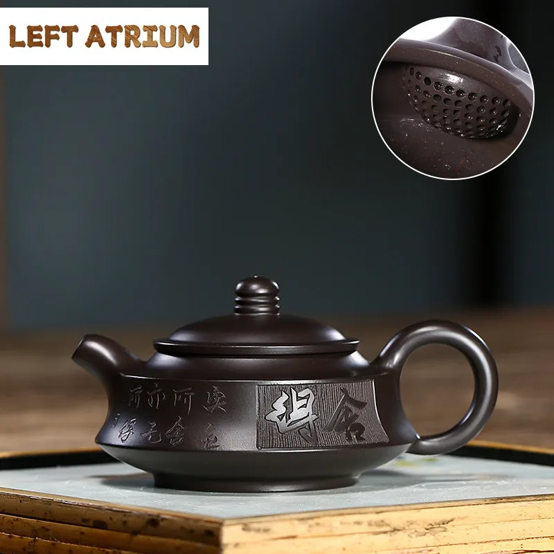 Tetera de arcilla púrpura Yixing creativa de 140ml, tetera circular hecha a mano, mineral crudo, tetera de barro negro, tetera, juego de té Zisha, adornos