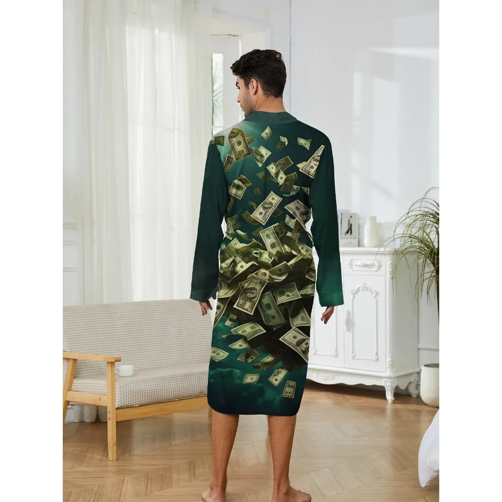 

Весенне-осенний мужской длинный халат с забавной цифровой печатью для отдыха и развлечений, быстросохнущая ночная рубашка