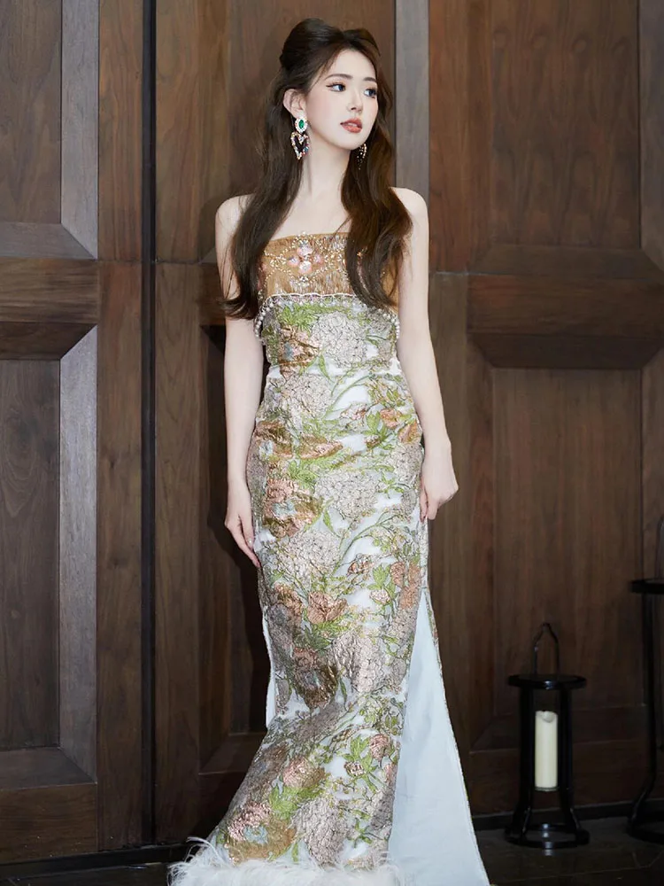 

Элегантный китайский утренний халат-платье для женщин: дизайнерское, сказочно-нежное, длинное платье подружки невесты премиум-класса