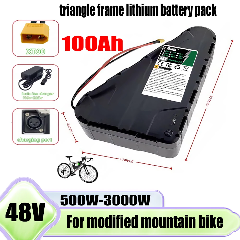 18650 triangle battery pack 48V 20AH-100AH modified mountain bike triangle frame lithium battery pack+charger