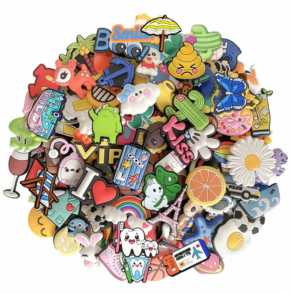 30/50/100/200Pcs Cartoon Animal Shoe Charms Decoration Fit Clog Sandals Slippers Ornament Shoes Accessories Friend Party Gifts
