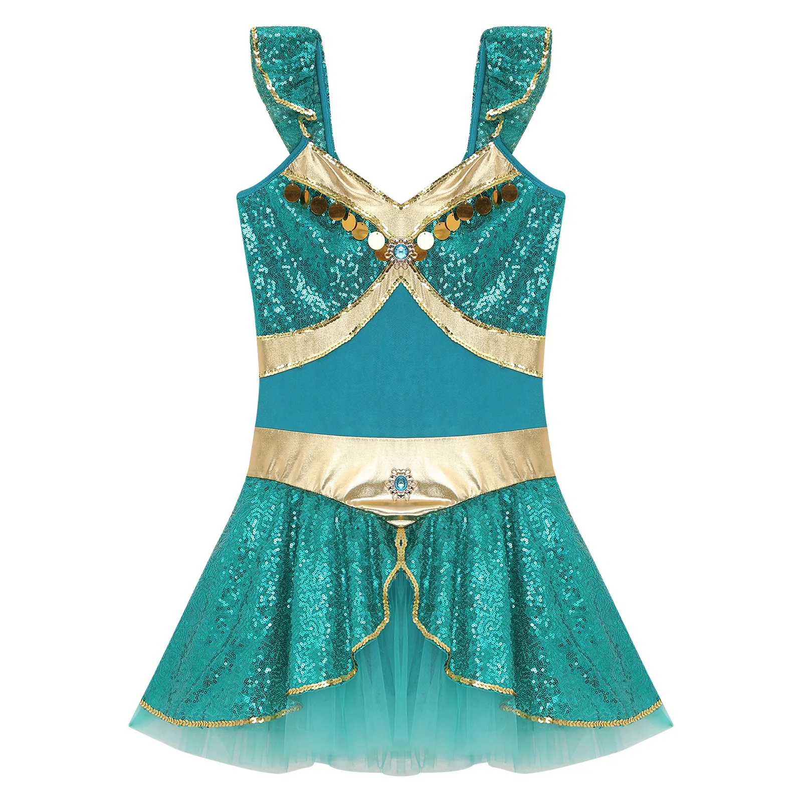 Traje de baile del vientre con diamantes de imitación y lentejuelas para mujer, disfraces de Cosplay de circo Oriental árabe, vestido de tul de princesa reina con calzoncillos