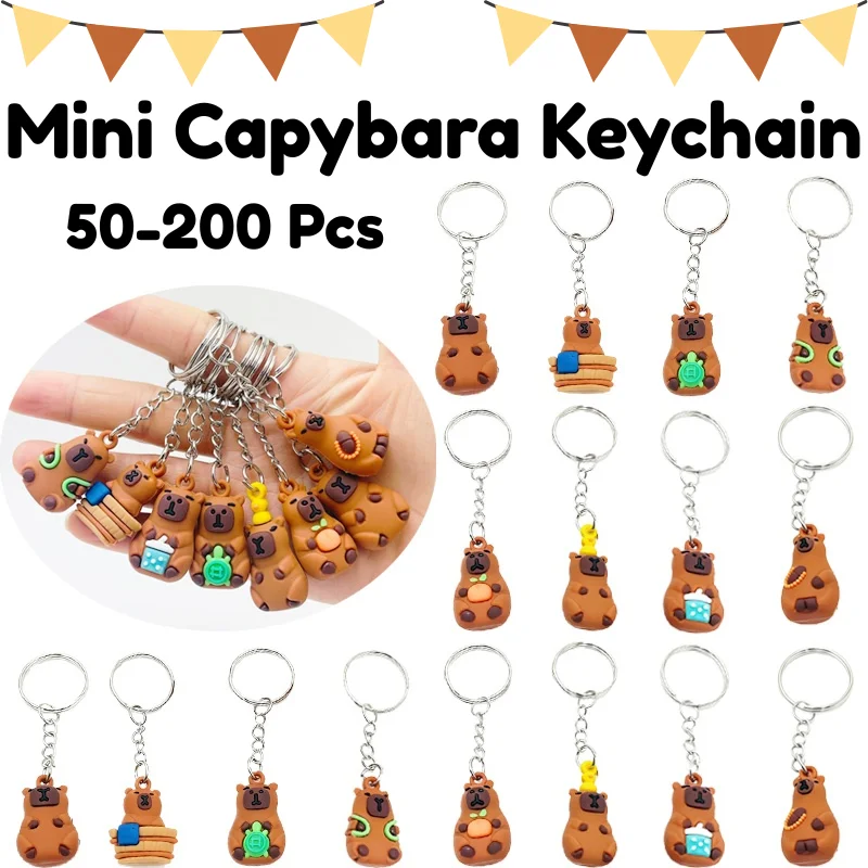 

50-200Pcs Capybara Keychain Mini Cute Capybara Cartoon Rubber Animal Keyring For Birthday Party Favors Backpack Decoration