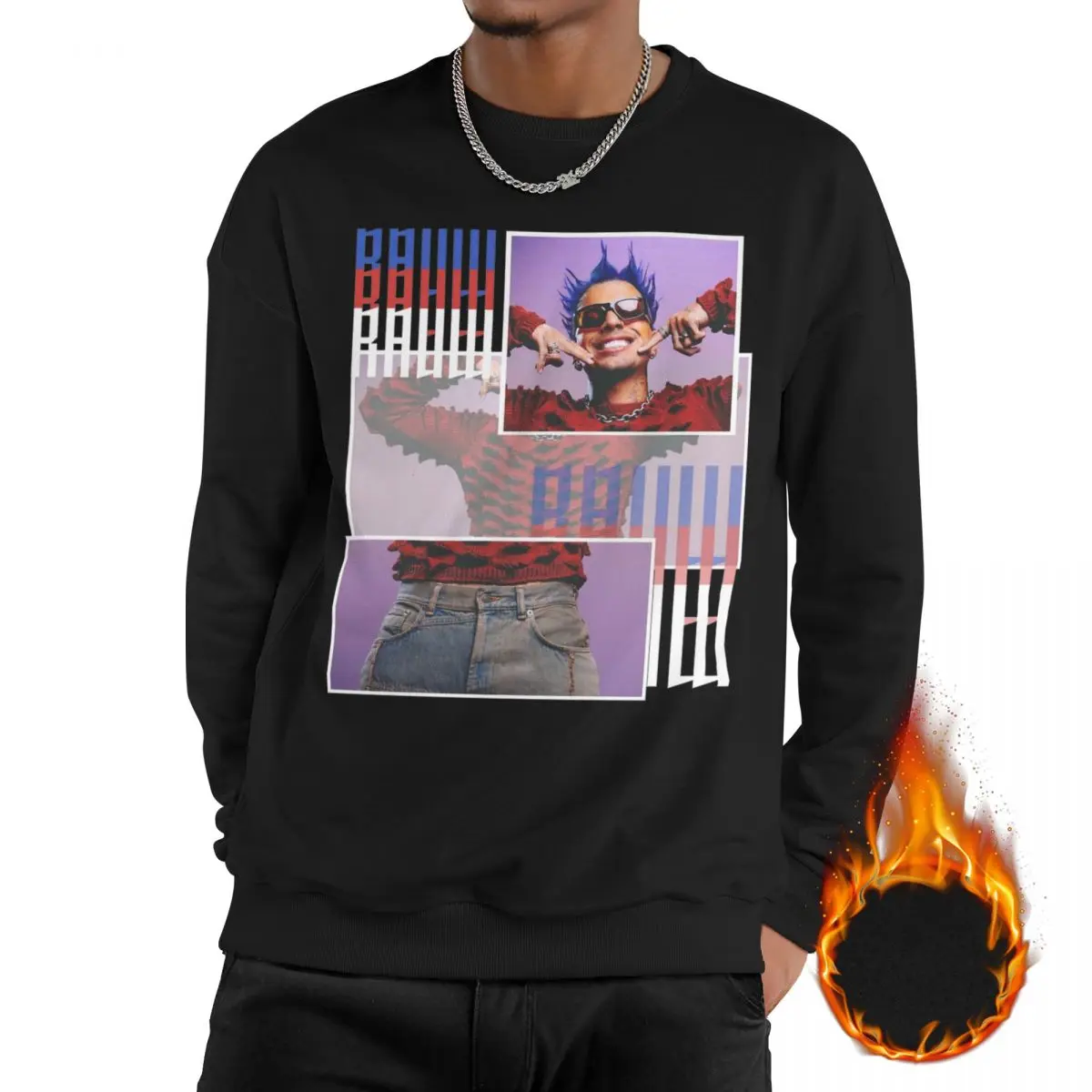 

Men's Women's Rauw Alejandro Singer Albums Tour Fleece Lined Sweatshirt Warm Hip Hop Long Sleeve Sweatshirts Hoodie