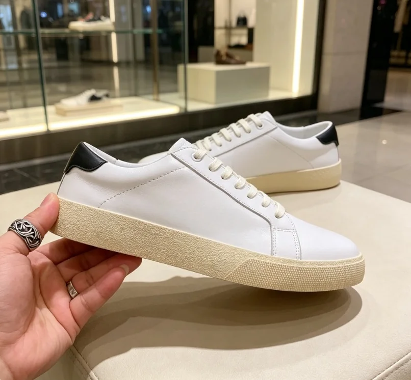 New Men's Genuine Leather Low Top Skate Shoes Candy Color Fashion Trendy Casual Sneakers Youth Footwear