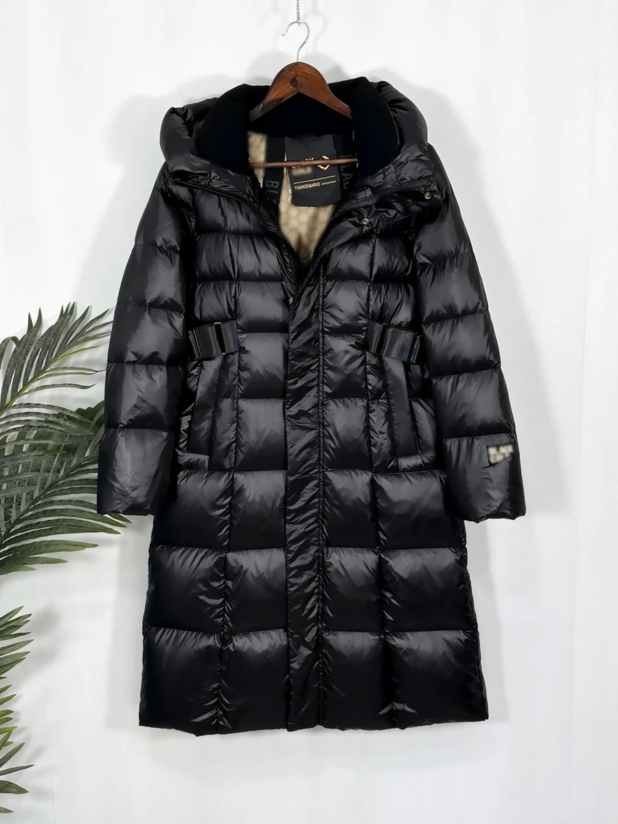 Gänsedaunenjacke für Damen, lang, 2024, Winter, neue dicke Kapuze, lose Mäntel, koreanische Mode, warme, schlanke Jacken mit Gürtel