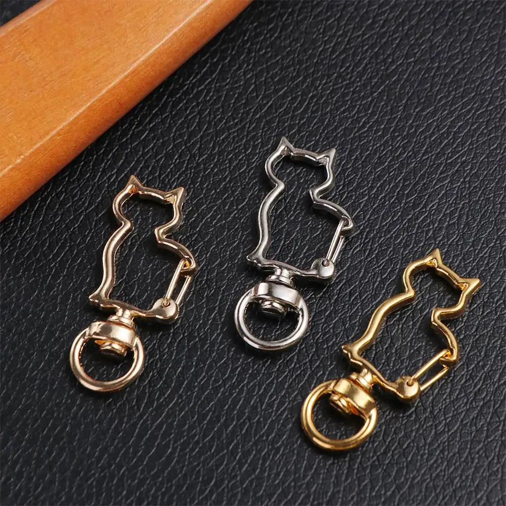 Alloy Cat Lobster Claw Clasp Keyring Making Gold Silver Plated Cat Connecting Ring Jump Rings Pendant DIY Keychain Buckle Gift