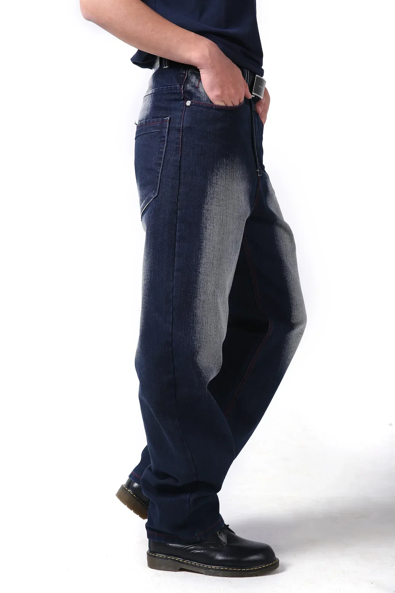 

Men Jeans Straight Pants High Waist Loose Fit Vintage Pockets Baggy Denim Ankle Length Trousers Autumn Streetwear Casual Denims