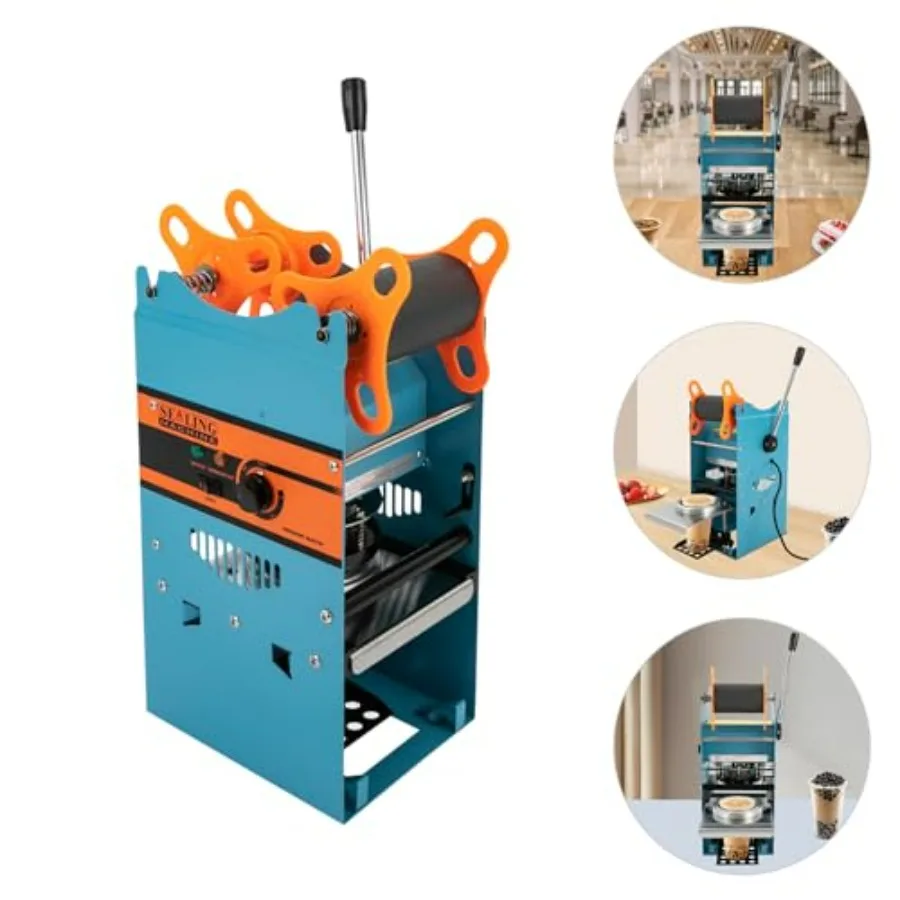 ماكينة سدادة أكواب الشاي اليدوية 300 كوب ساعة لتغليف المشروبات تصميم أزرق مع تقنية التسخين مناسبة لقطر الكوب 95 مم