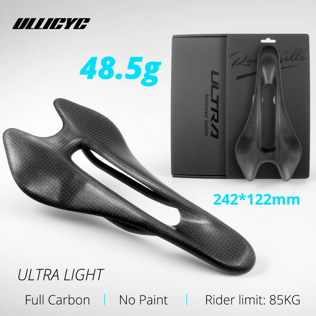 

ULLICYC Ultra light 48.5g Raw 3K Weave Full Carbon Saddle 242*122(mm) Cushion for Road MTB Gravel Urban Bike Parts