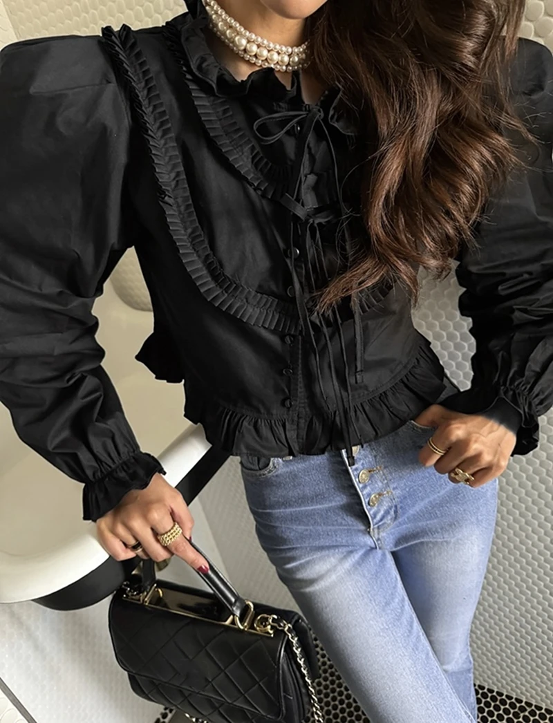 Camicetta dolce europea francese Camicia bianca Moda Donna Blusas Top Top e camicette a maniche lunghe da donna casual