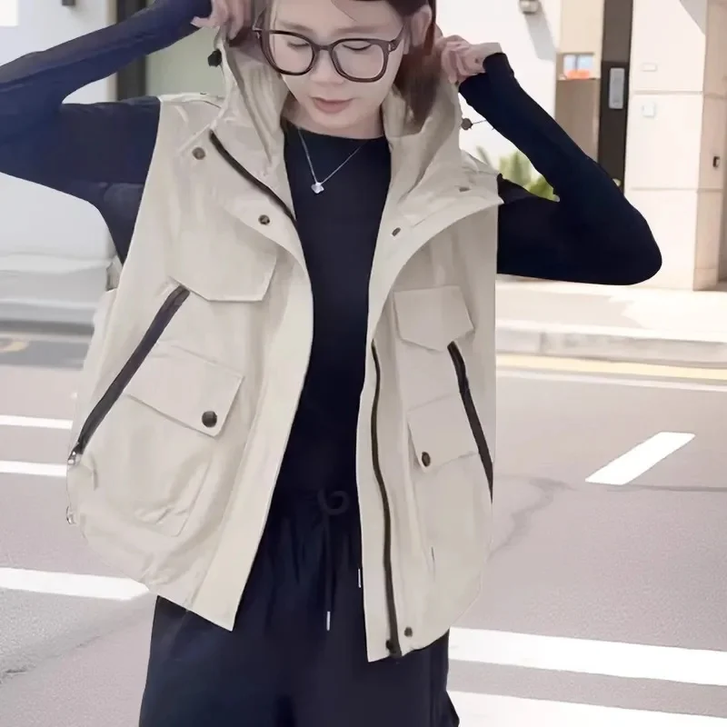 

Корейский жилет, пальто, женский весенне-осенний 2025, новая повседневная куртка без рукавов, женский жилет больших размеров, кардиган Fat MM Top Tide