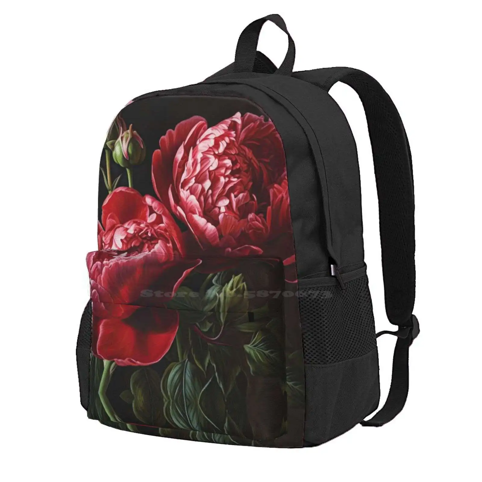 Red Peonies Hot Sale Schoolbag Backpack Fashion Bags Peony Flowers Red Peonies Red Flowers Floral Art Botanical Art Wild Flower