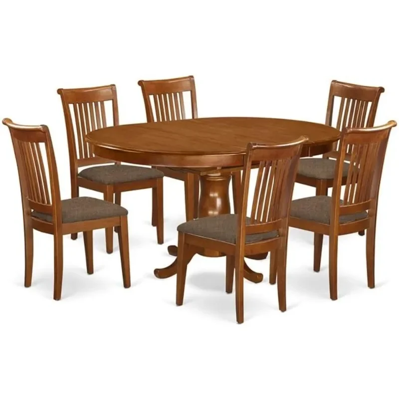 East West Furniture PORT7-SBR-C 7 Piece Dining Table Set Consist of an Oval Dining Room Table with Butterfly Leaf