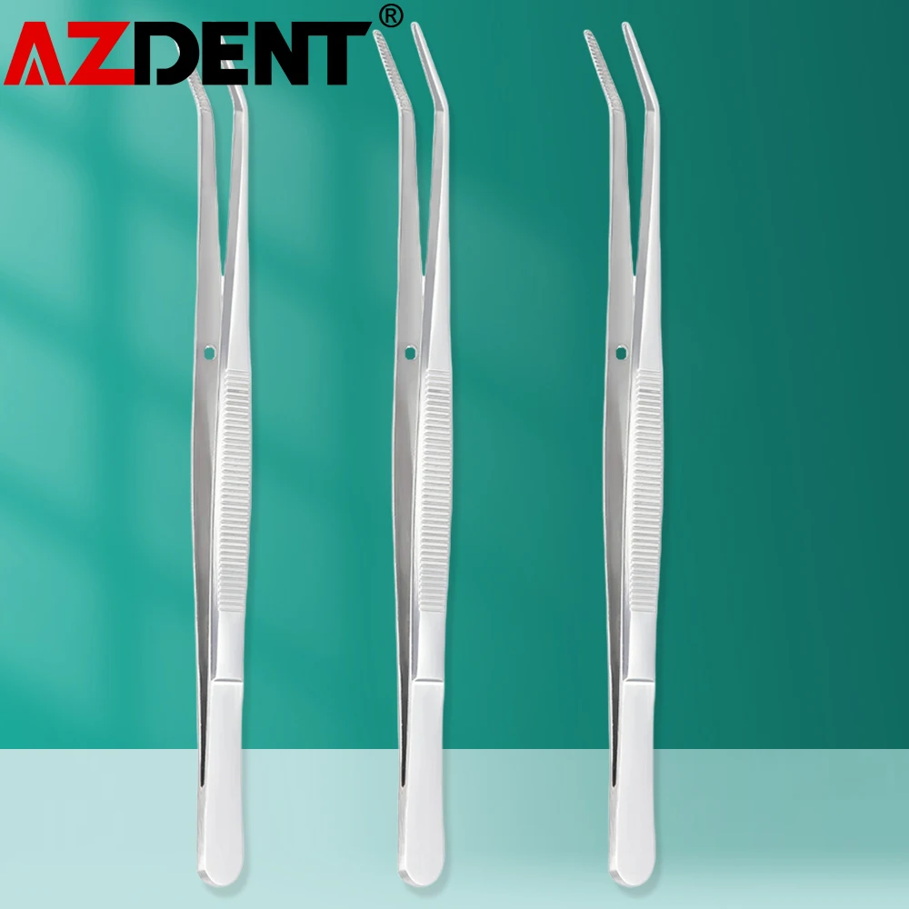 

3pcs Azdent Dental Tweezers Stainless Steel Surgical Curved Tweezers Forceps Dentistry Instruments Dentist Clean Tool Lab