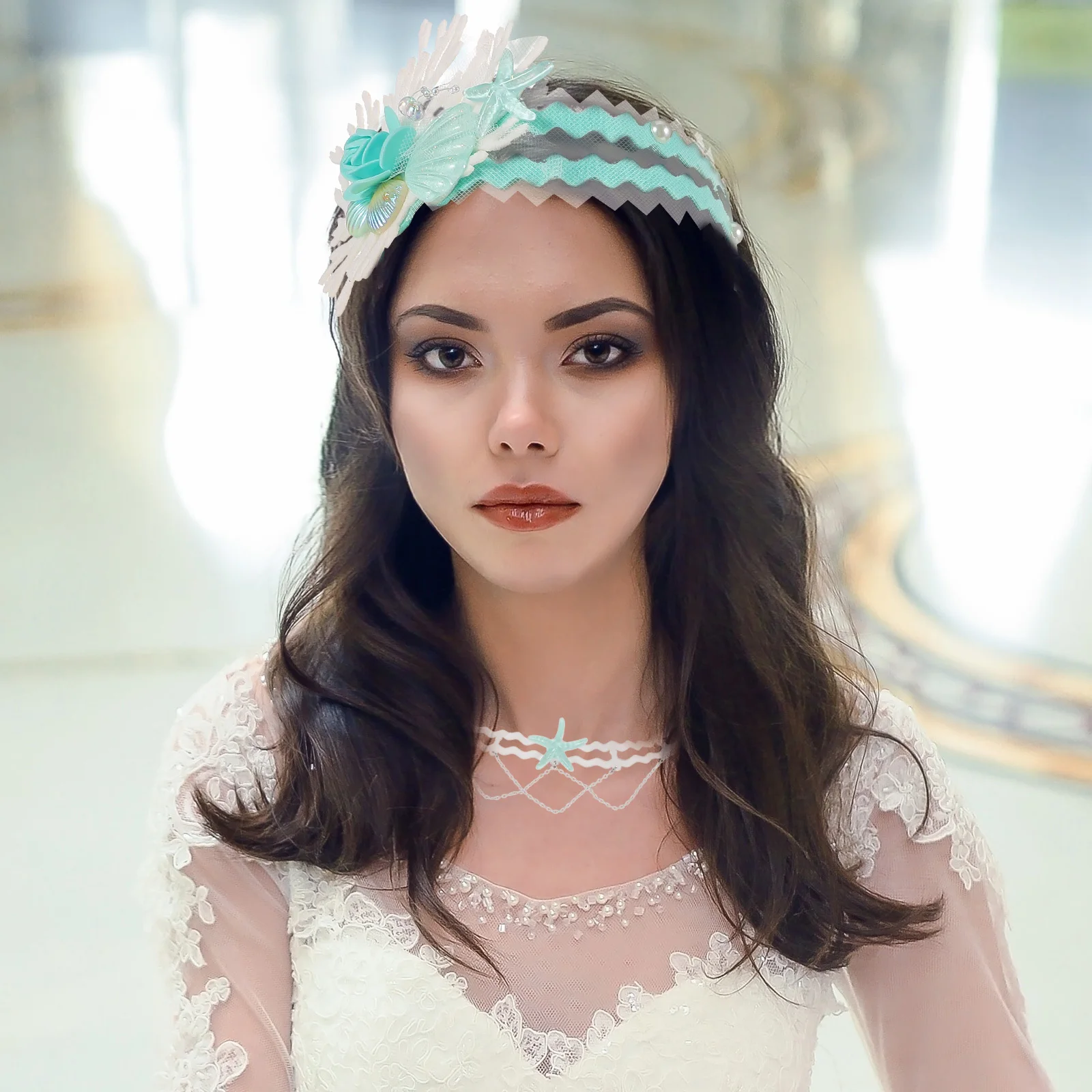 

1 комплект, аксессуары для русалок, ожерелье из ракушек морской звезды, комплект повязок на голову, очаровательные украшения для свадебной вечеринки в океане, аксессуары русалки