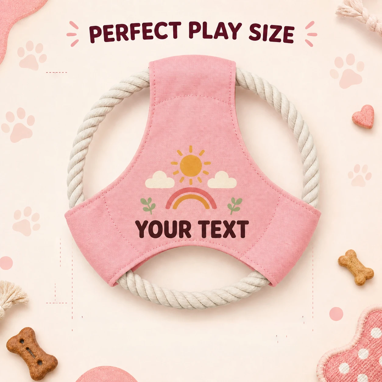 Personalized Dog Rope Frisbee Custom Name & Pattern Print Soft Fabric Dog Flying Disc Interactive Chew Toy Outdoor Play Pet Gift