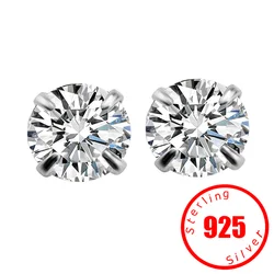 Studs Earring Girls Pure Zircon Solid Stamp 925 Sterling Silver needle Stud Earrings Jewelry Clear White Cubic Female Bijoux