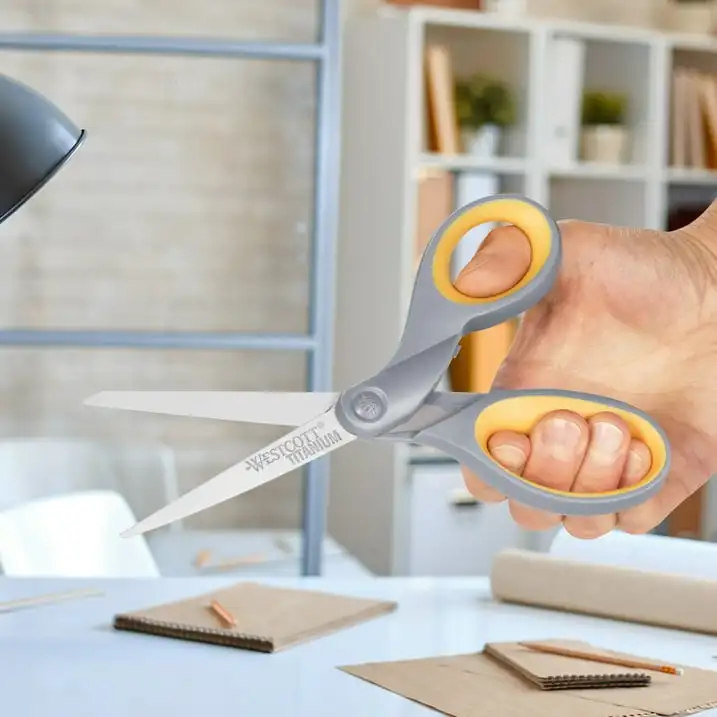 Westcott Straight Scissors, Titanium Bonded, 8", Grey/Yellow, for Office/School, 6-Pack