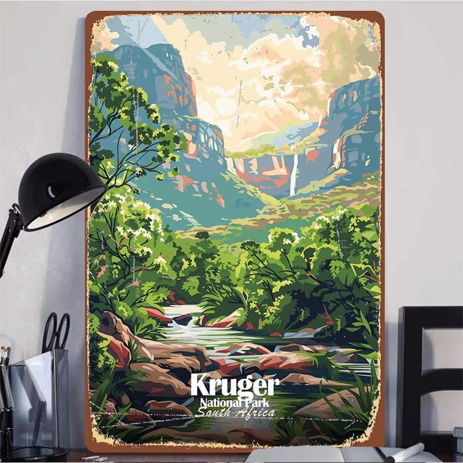 South Africa Kruger National Park Landscape Metal Wall Art Mountain Stream Forest Home Decor Painting