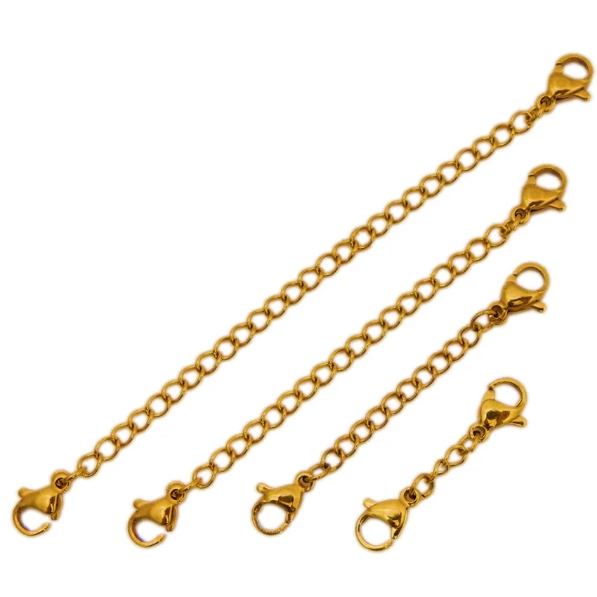 5PCS Stainless Steel Extension Chains with Lobster Clasp Gold Plated Extended Chains For Bracelet Necklace DIY Jewelry Making