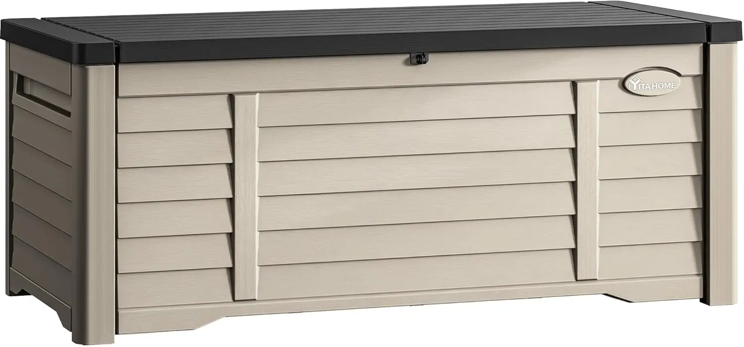 

120 Gallon Large Outdoor Storage Deck Box, Waterproof Cushion Storage Bench with Lockable Lid for Patio, Pool Supplies,