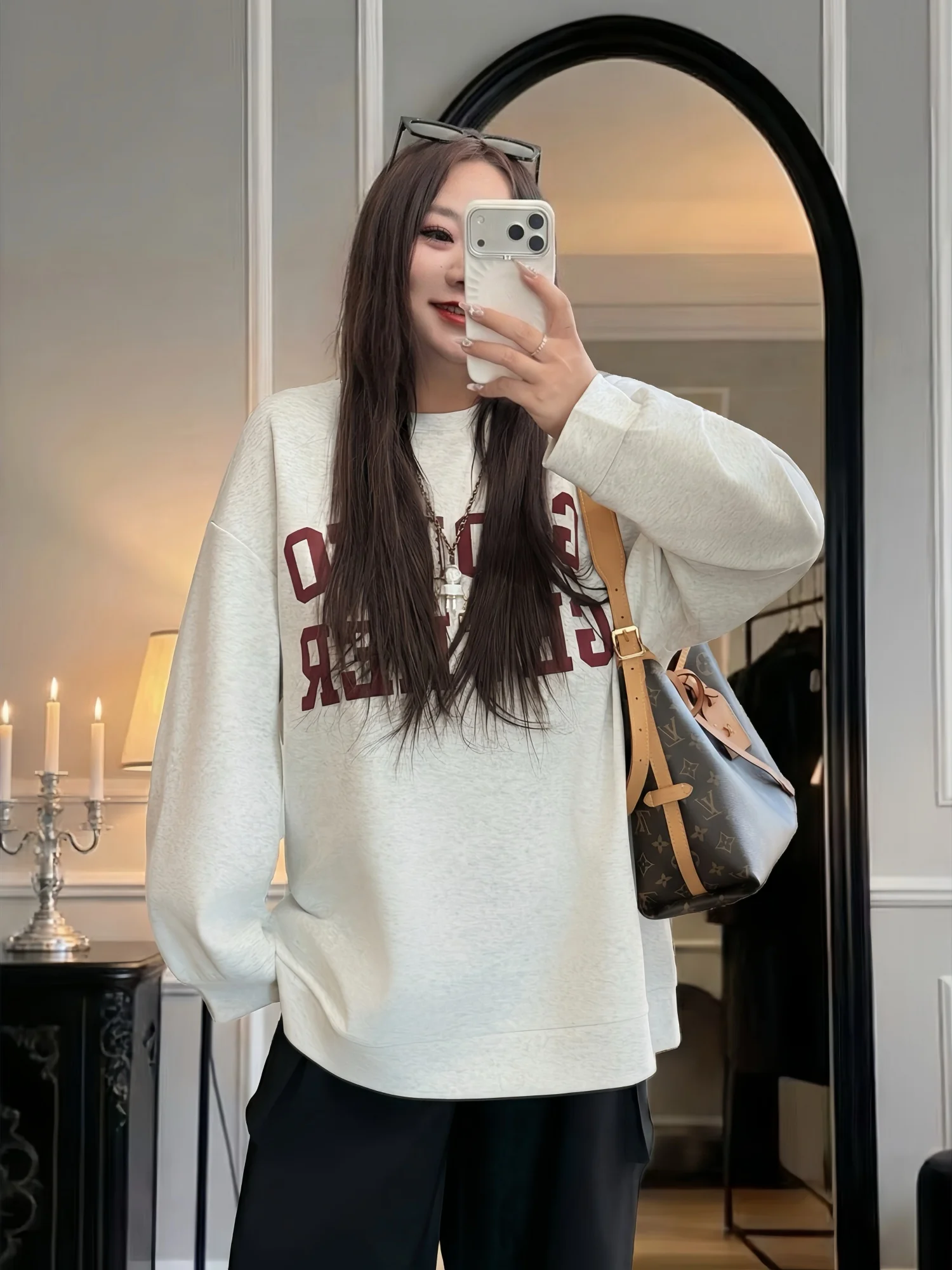 

plus Size Women's Casual Loose Fit round Neck Sweatshirt Letter Print Slimming Spring Fashionable Comfortable Cotton Blend