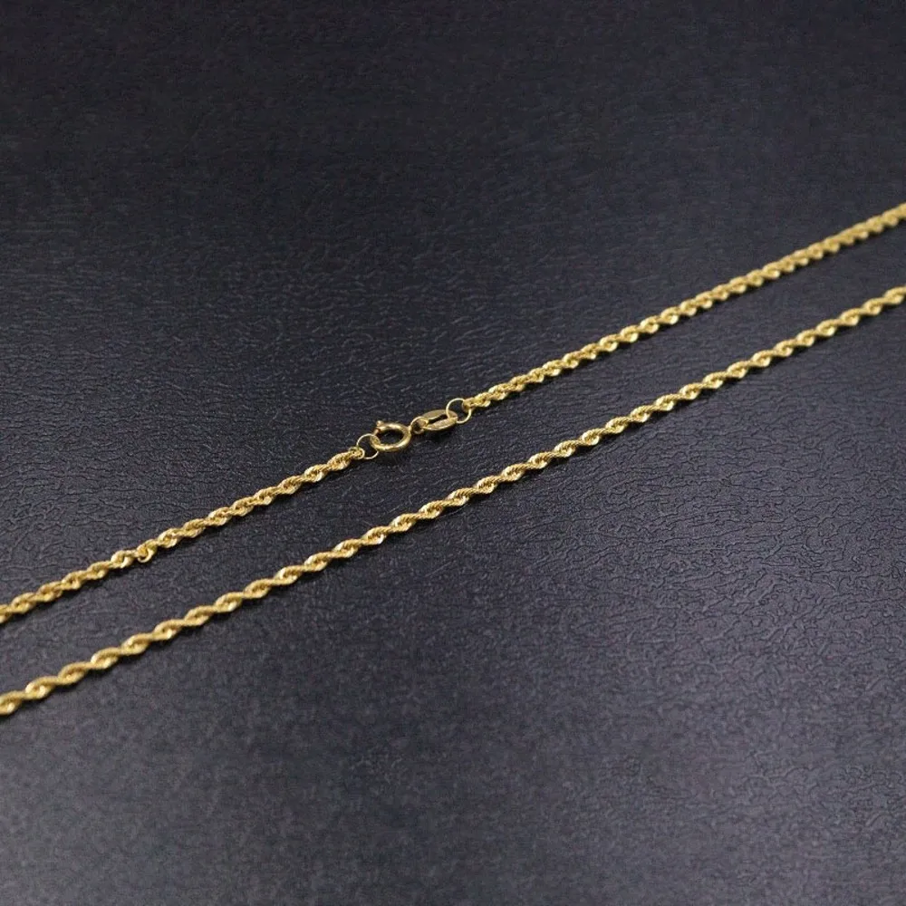 Real Pure 18K Yellow Gold Chain Women Lucky 1.6mm Hollow Twist Rope Necklace 1.08g/45cm