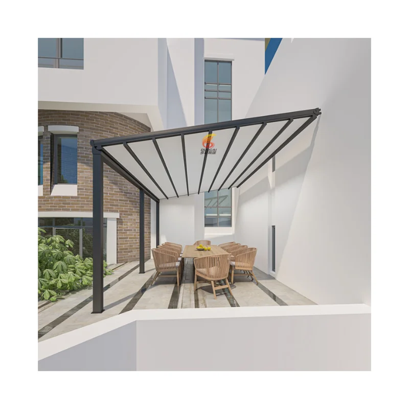 Motorized Powder Coated Fabric Roof Retractable Pergola with Rain Sensor Eco-Friendly Outdoor Aluminum Waterproof Remote Control
