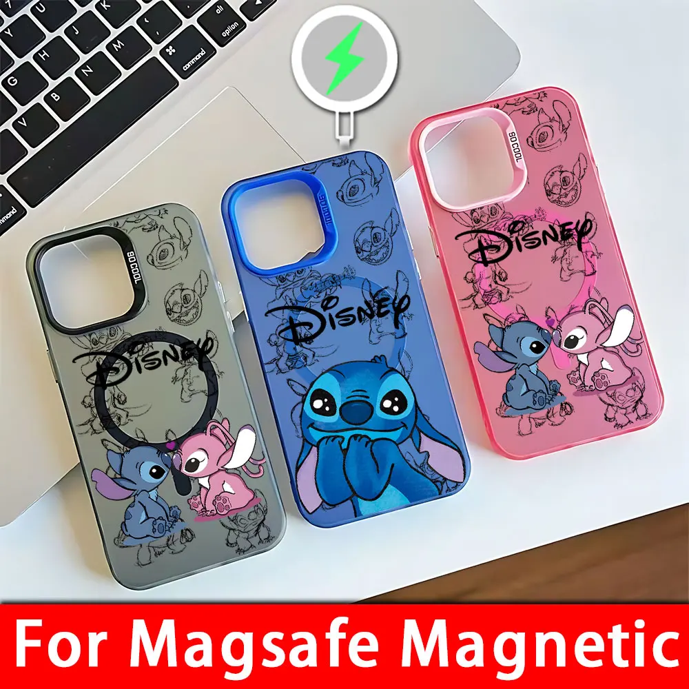 Cool Cartoon Stitch Disneys Magsafe Magnetic Phone Case for IPhone 11 12 13 14 15 16 Pro Max Plus Creative Border Plated Cover