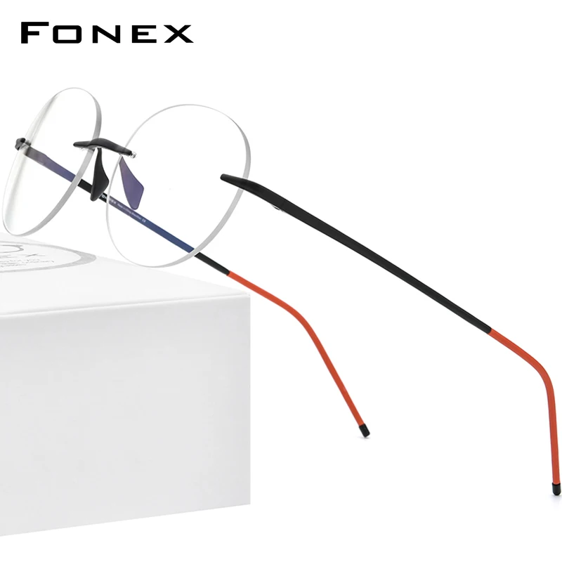 FONEX Pure Titanium Glasses Frame Women 2020 New Men Rimless Round Eyeglasses Frames Eyewear 8563